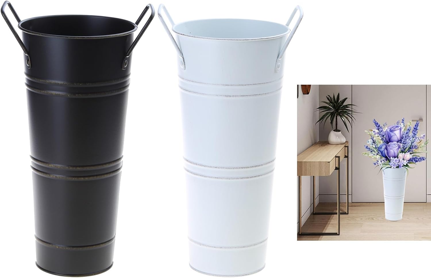 Umbrella Stand, Umbrella Holder for Entryway Metal Freestanding Umbrellas Stand Indoor Umbrellas Storage with Handle Vintage Storage Bucket Flower Arrangement for Home Decor﻿