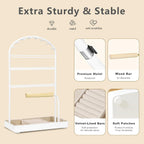 Multi-Functional Jewelry Holder Organizer Necklace Display Stand Velvet Lined Bar for Rings 2 Tier with 18 Hooks, 32 Earring Holes - Sturdy and Durable, Easy Organization White