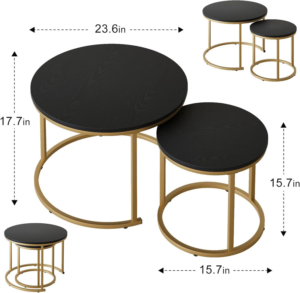 Garden 4 you Nesting Coffee Table, 23.6" Round Coffee Table Set of 2, Wo...