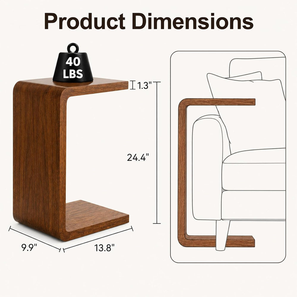 C Shaped End Table for Couch, Slide-Under Side Table for Couch for Living Roo...