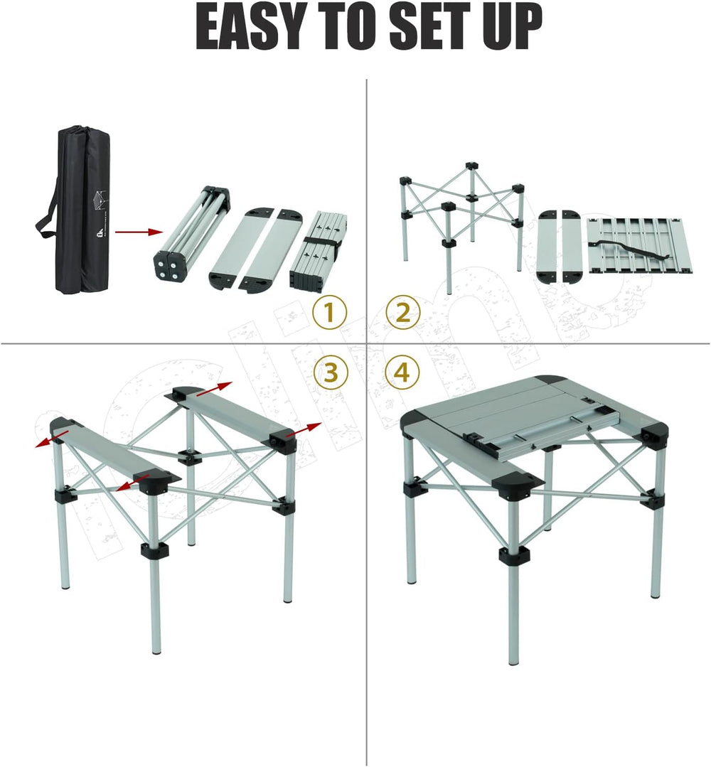 iClimb Lightweight Stable Alu. Folding Square Table Roll Up Top (Nature, S)