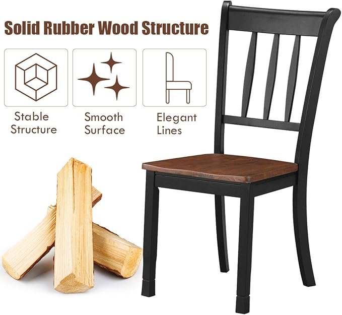Giantex Wood Dining Chairs Set of 2, Armless Kitchen Chairs w/Solid Rubber Wo...