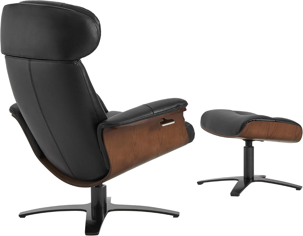 CHITA Genuine Leather Reclining Swivel Accent Chair with Ottoman, Black | Eam...