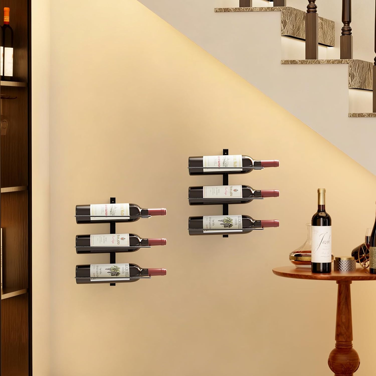 B4Life Wine Rack Wall Mounted 6 Bottles, Metal Hanging Wink Racks for Wall | Collectors, Liquor, Champagne, Under-Stair Walls, Wine Cellars, Decorative Display With Empty Bottles, Home Bar, Cellar