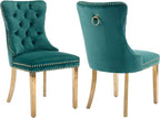 Mid Century Modern Dining Chairs Set of 2, Green Velvet Upholstered Tufted Back, Kitchen & Dining Room Chairs, Gold Metal Legs, Nailhead Trim, Sillas para Comedor (Green, 2 Pcs)