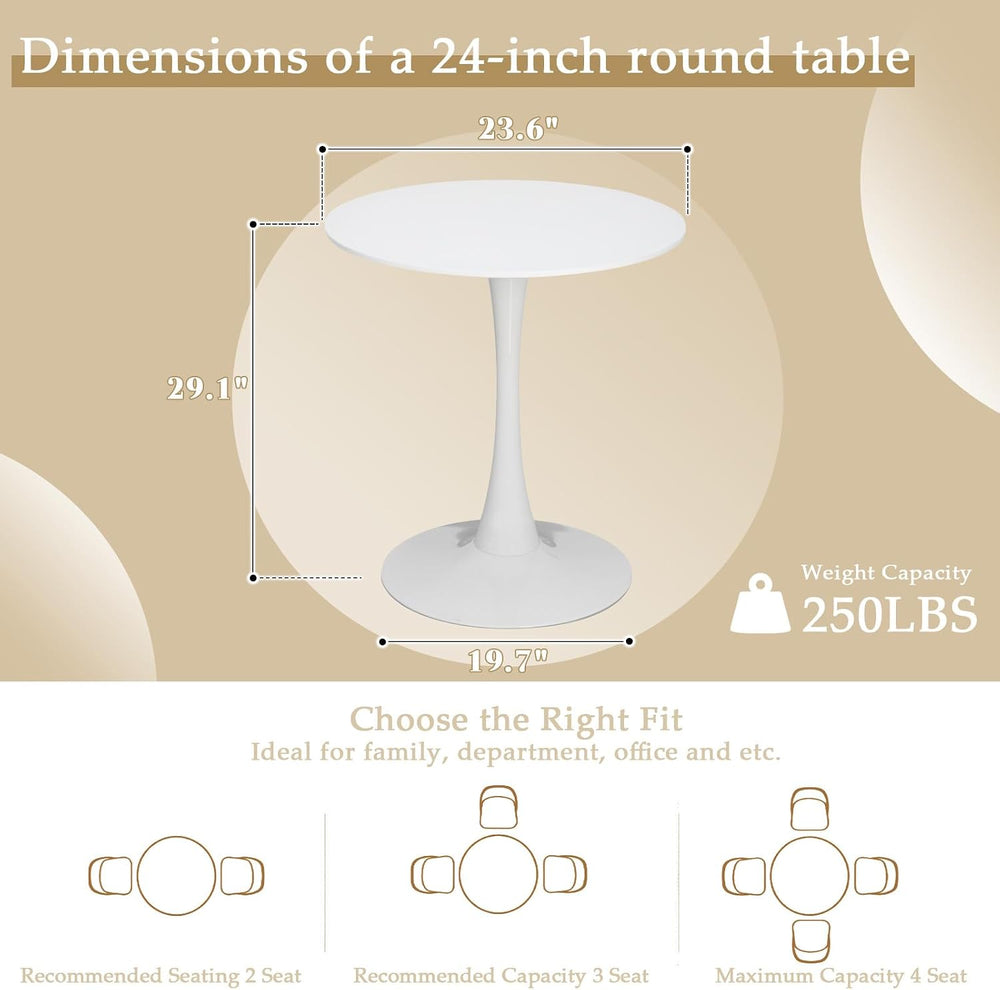 Dining Table and Dining Chair Set 23.6" White Round Table&2 Linen Fa...