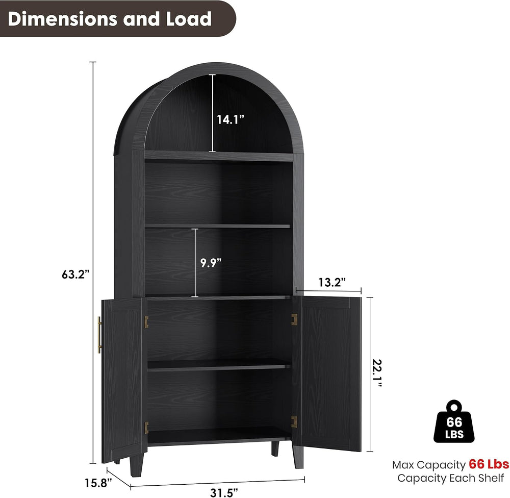 IDEALHOUSE Arched Kitchen Pantry Cabinet with Doors - 5-Tier Open Display She...