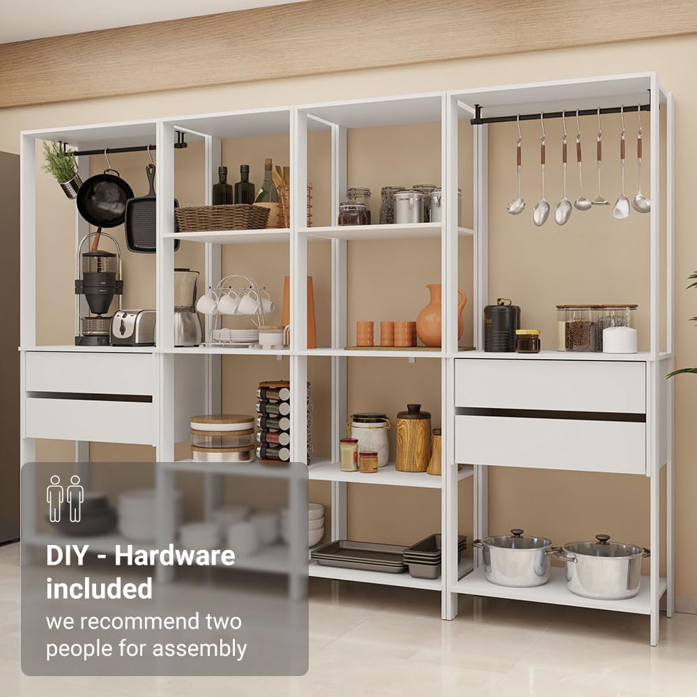 Madesa Kitchen Pantry Storage Rack with 4 Drawers, Open Shelves and Hanging S...