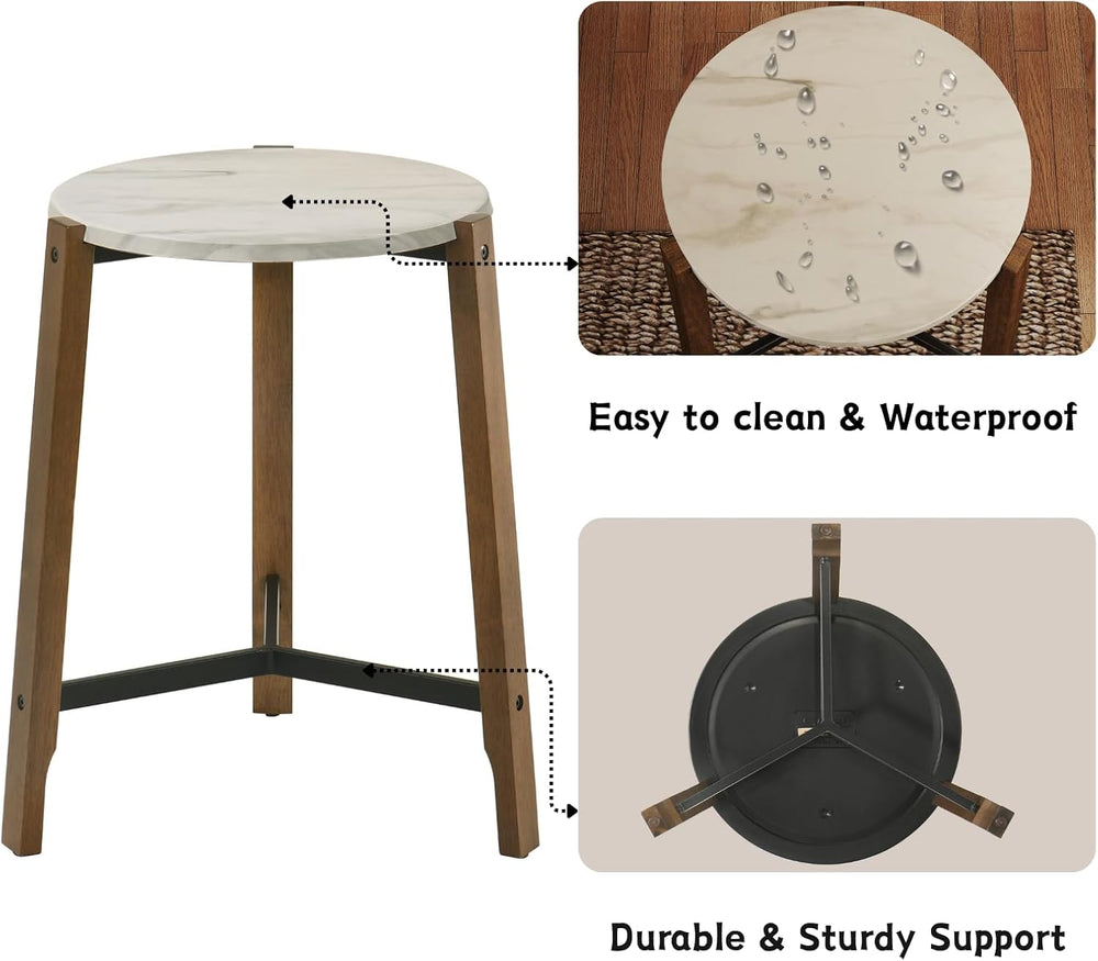 CIMOTA Round Side Table, 22.5" End Accent Table with Solid Wood Leg, Whi...