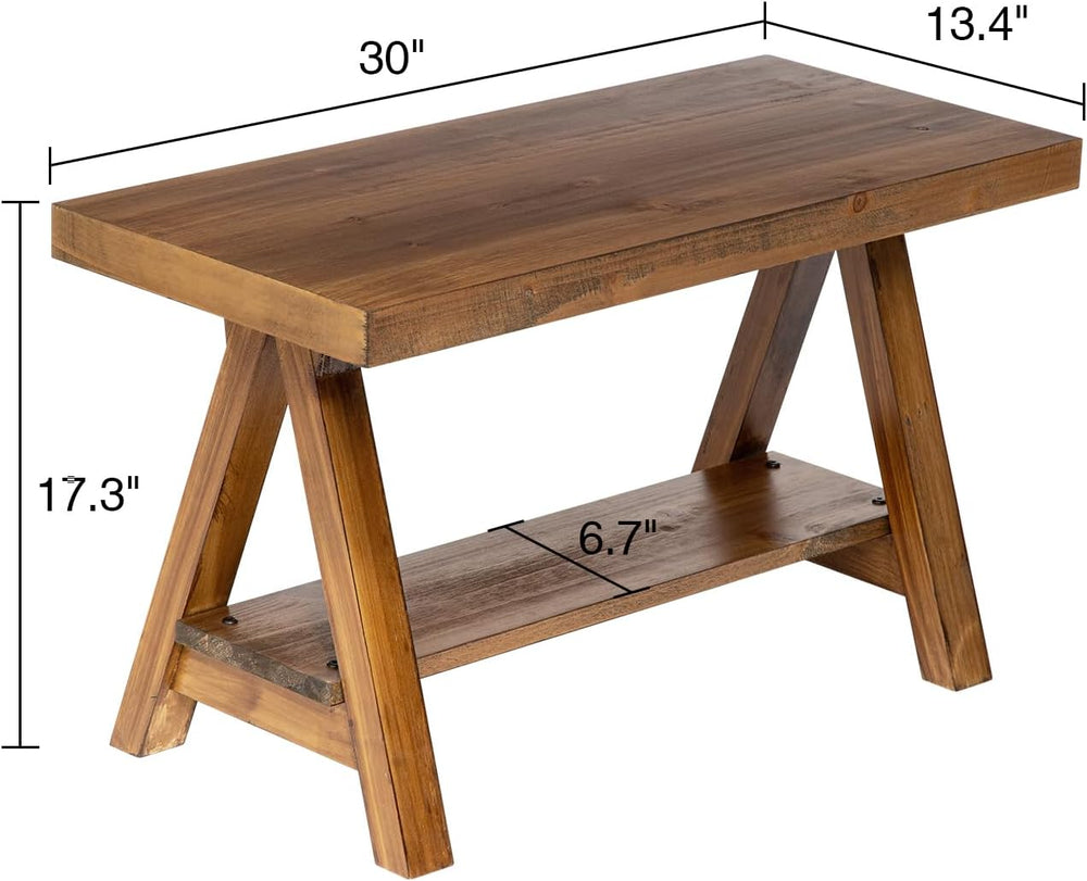 Wnutrees 30" Farmhouse Solid Wood Bench, Rustic Indoor Storage Bench | E...