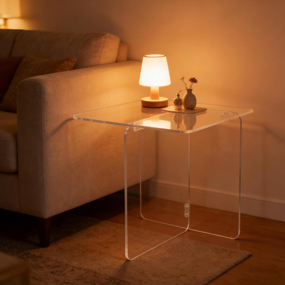 Acrylic Side Table,Clear Nightstand End Table Modern Bedside Table for Living...