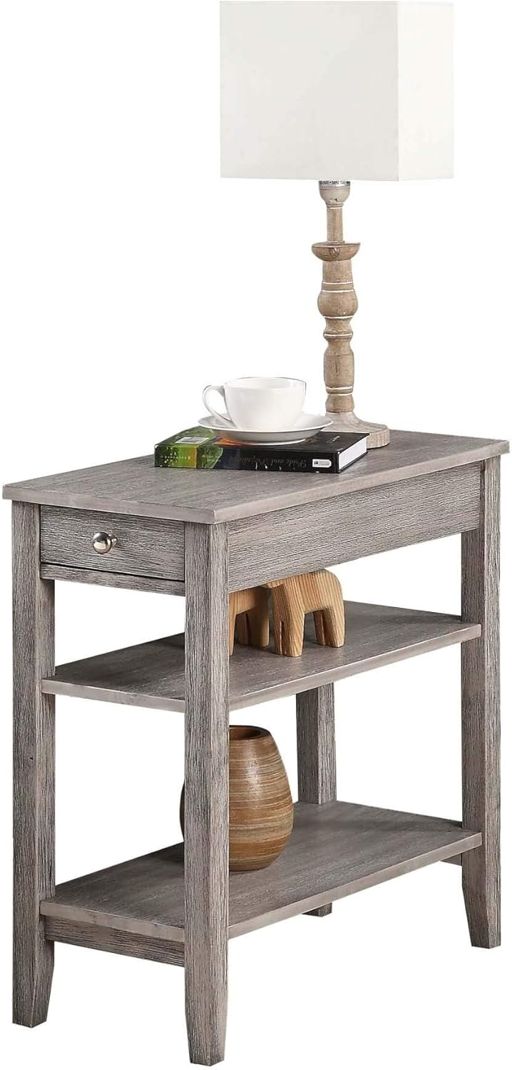 Pemberly Row Three Tier End Table with Drawer, Gray Wood Finish, 23.5 x 11.25...