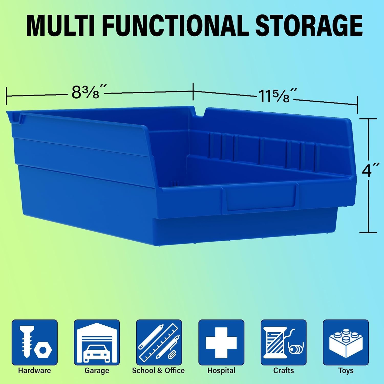 Akro-Mils 30150 Plastic Shelf Bins, Heavy Duty Storage Bins for Garage, Closet, and Drawer Organization, 12-Inch x 8-Inch x 4-Inch, Yellow, 12-Pack