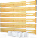 SpaceAid Bamboo Drawer Dividers with Labels, Kitchen Adjustable Drawer Organizers, Expandable Organization for Home, Office, Dressers and Bathroom, 6 Dividers (17-22 in)