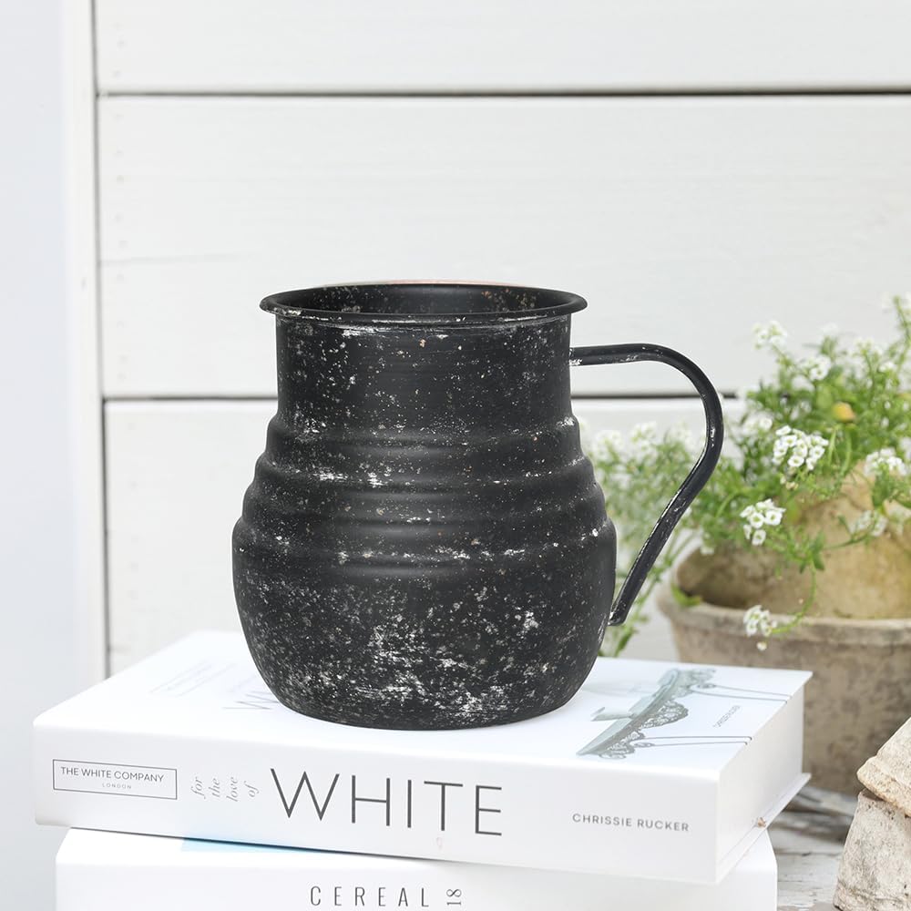 Rustic Metal Farmhouse Vase Shabby Chic Small Pitcher Fall Black Vase Brown Decorative Vase for Farmhouse Kitchen Decor