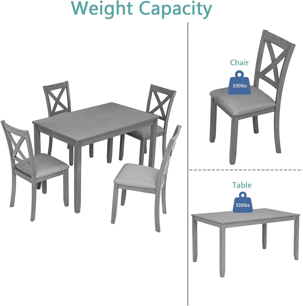 RuiSiSi 5 Piece Dining Table Set for 4, Farmhouse Kitchen Table with 4 Padded...