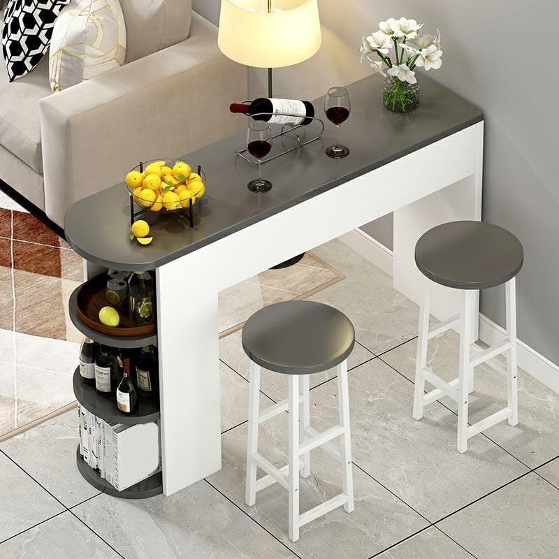 3-Piece Bar Table with Stools, Modern Living Room Set 3-Tier Storage Shelves ...