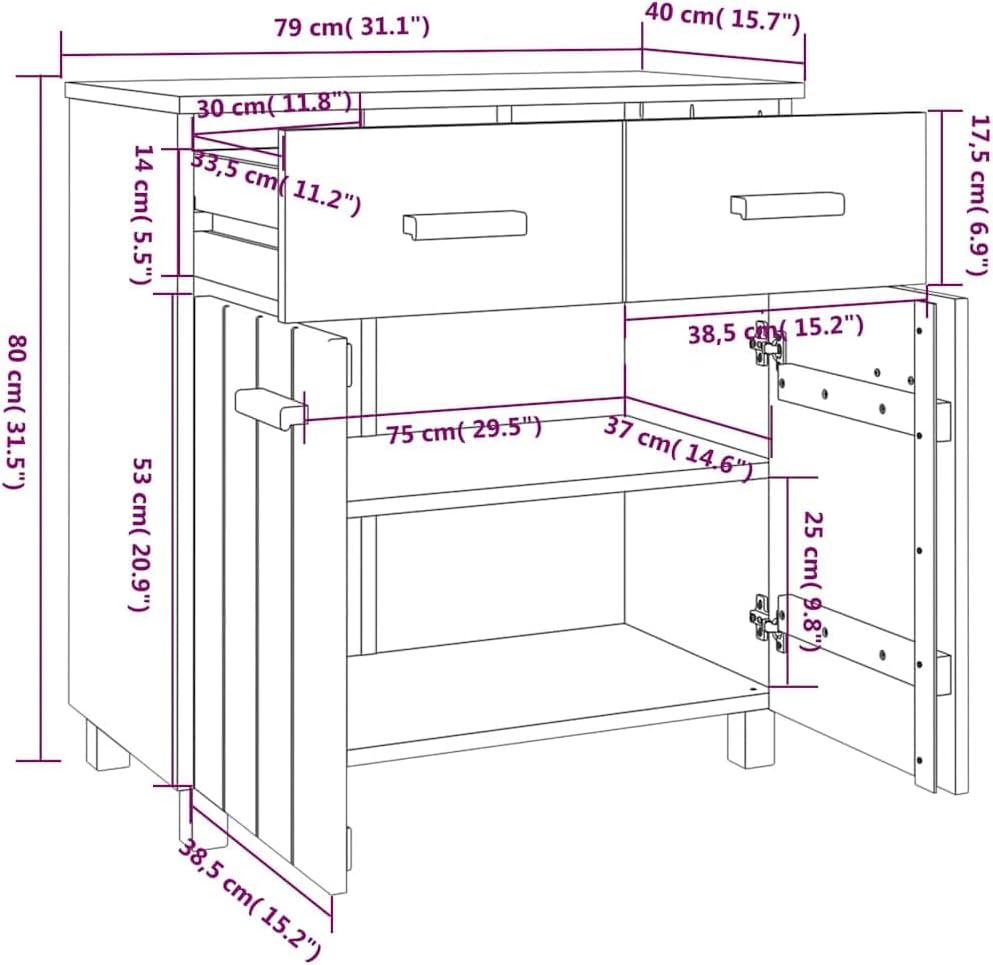White Sideboard Buffet Cabinet, Solid Pine Wood Storage Credenza with Doors a...