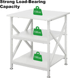 Ollieroo 3 Tier Printer Stand, Large Table with Wheels, Rolling Cart with Height Adjustable Middle Storage Shelf, 23.6 x 23.6 x 30.3 Inches Shelf for Home Office, White
