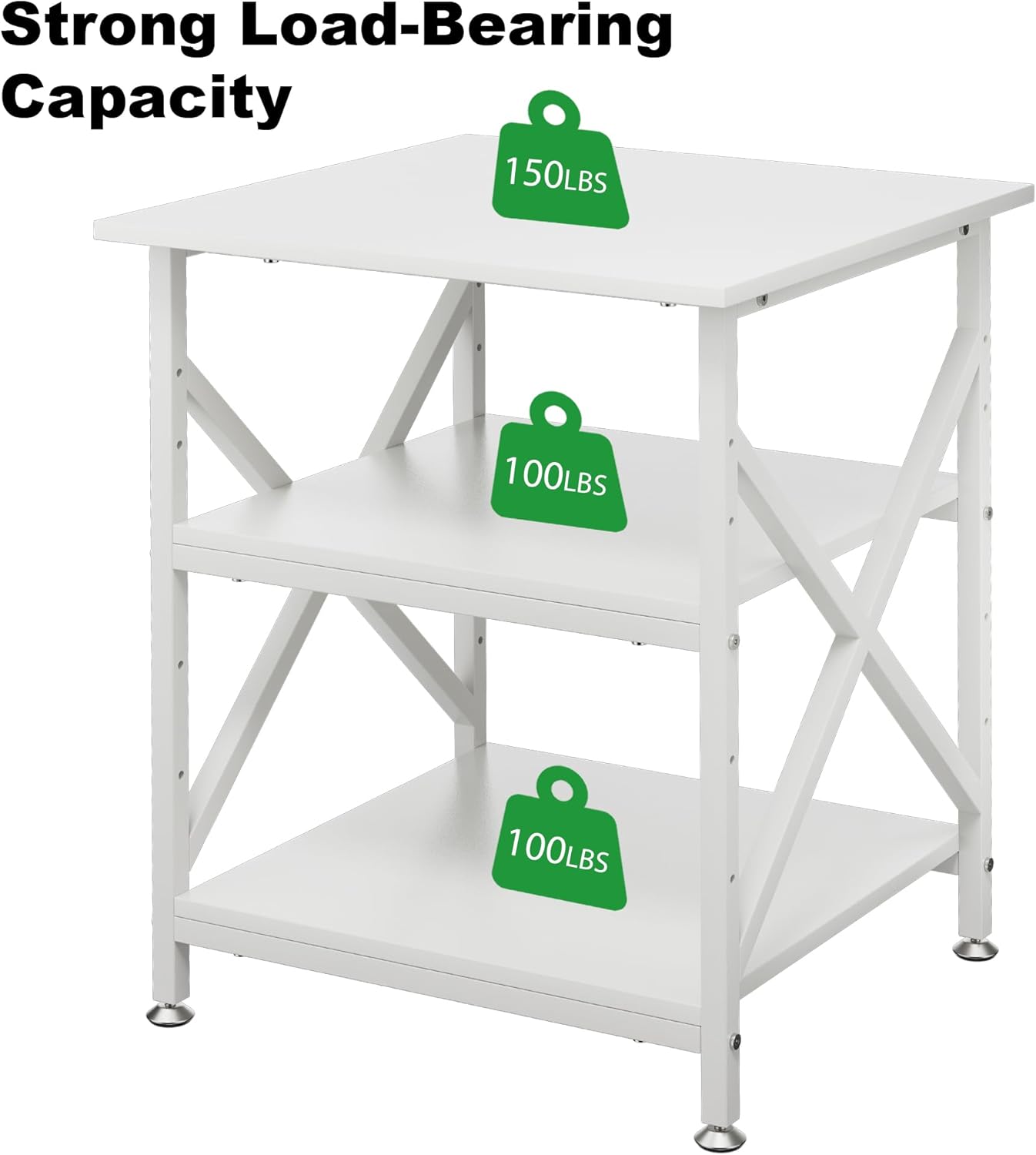 Ollieroo 3 Tier Printer Stand, Large Table with Wheels, Rolling Cart with Height Adjustable Middle Storage Shelf, 23.6 x 23.6 x 30.3 Inches Shelf for Home Office, White