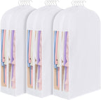 Kntiwiwo 43" Cotton Garment Bag for Hanging Clothes and Storage, Breathable Suit Bags for Closet Storage with 10" Gusseted & Large Clear Window for Suits, Short Dresses, Jackets, Sweaters, 3 Pack