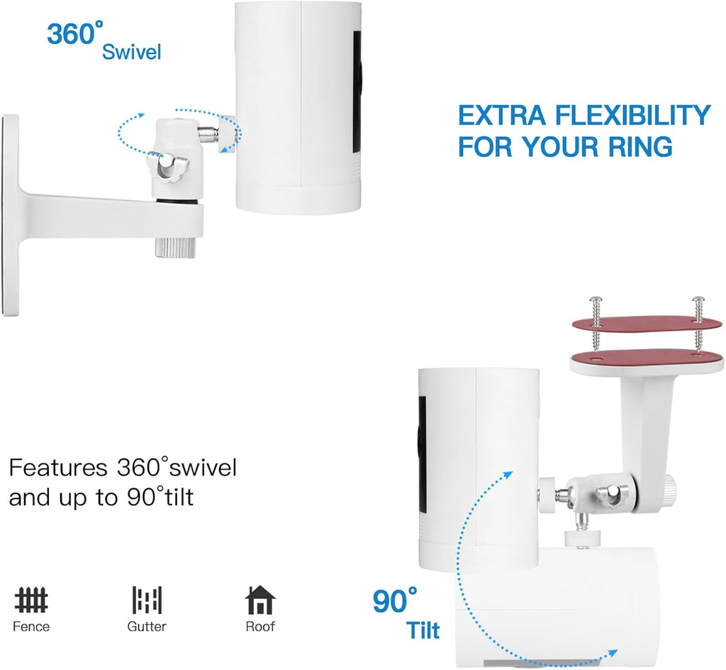 ALERTCAM 2Pack Adjustable Security Wall Mount Bracket for Stick Up Cam & Outdoor Cam Plus, Perfect View Angle for Your Surveillance Camera System - White