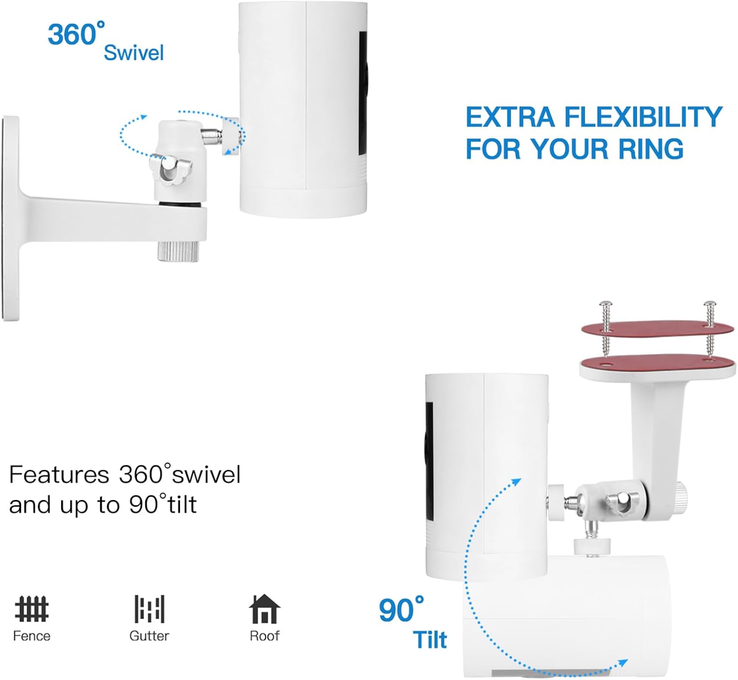 ALERTCAM 2Pack Adjustable Security Wall Mount Bracket for Stick Up Cam & Outdoor Cam Plus, Perfect View Angle for Your Surveillance Camera System - White