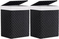 Foldable Laundry Hamper Basket with Lid by Fiona's magic, Handwoven 96L Large Clothes Hamper with Removable Liner Bags, Collapsible Tall Hamper for Bedroom, Bathroom and Dorm Organizer, 2Pack, Black