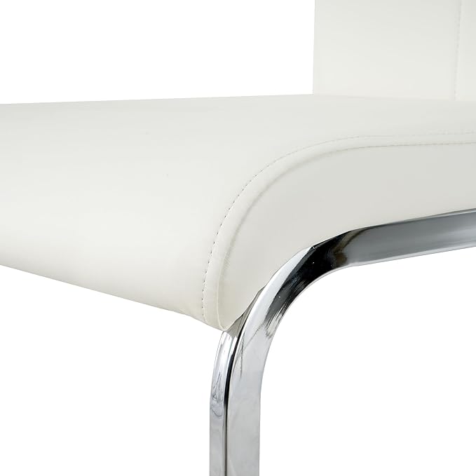 Goujxcy Dining Chairs Set of 6, Modern High Back Kitchen Chairs with Metal Legs and Faux Leather Padded Seat Upholstered Dining Chairs for Dining & Kitchen,Living Room (White&Silver, Set of 6)