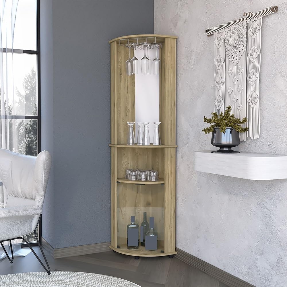 Farmhouse Rustic Corner Cabinet, Storage Locker 3-Tier Shelf with Glass Rack,...