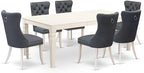 East West Furniture LGDA7-LWH-13 7 Piece Kitchen Set Consists of a Rectangle Dining Table with Butterfly Leaf and 6 Polyester Fabric Padded Chairs, linen white