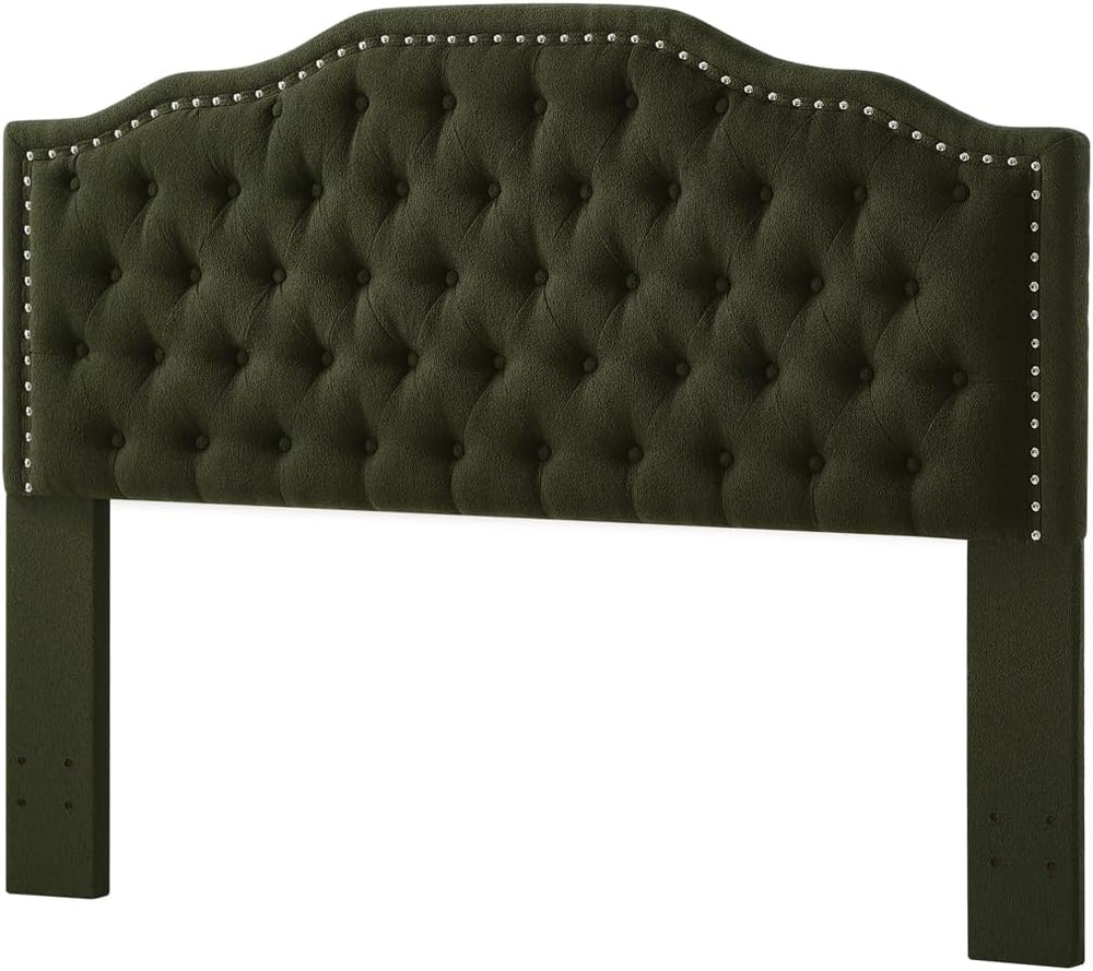 24KF Upholstered Button Tufted Queen Headboard with Nailhead Trim, Elegant Bo...