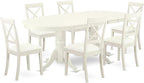East West Furniture VABO7-LWH-LC 7 Piece Dining Table Set Consist of an Oval Dinner Table with Butterfly Leaf and 6 Faux Leather Dining Room Chairs, 40x76 Inch, Linen White