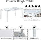 Dining Table Set for 5, 6 Piece Dining Room Table Set with Rectangular Crystal Decoration Table, 4 Upholstered Backrest Chairs and Bench, Counter Height Kitchen Sets with MDF Tabletop, White
