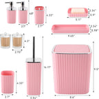 Pink Bathroom Accessories Set - Gorgeous Bathroom Set, 10PC Bathroom Accessory Set, Toilet Brush, Trash Can, Qtip Holder Dispenser & Soap Dispenser