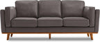Valencia Artisan Full Leather Sofa 88” - Pure Full Italian Nappa Leather Couch, Solid Wood Accent, Ultimate Comfort, Modern Grey