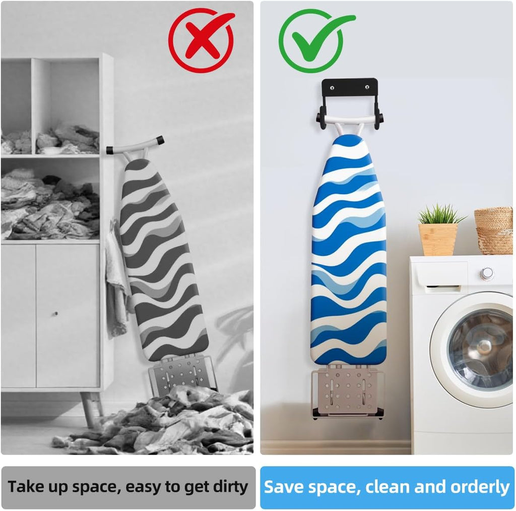 Ironing Board Holder Wall Mount, 5-Inch Wall Mount Ironing Board Hanger, Metal Holder for Laundry Room, Space-Saving & Easy Install,Black