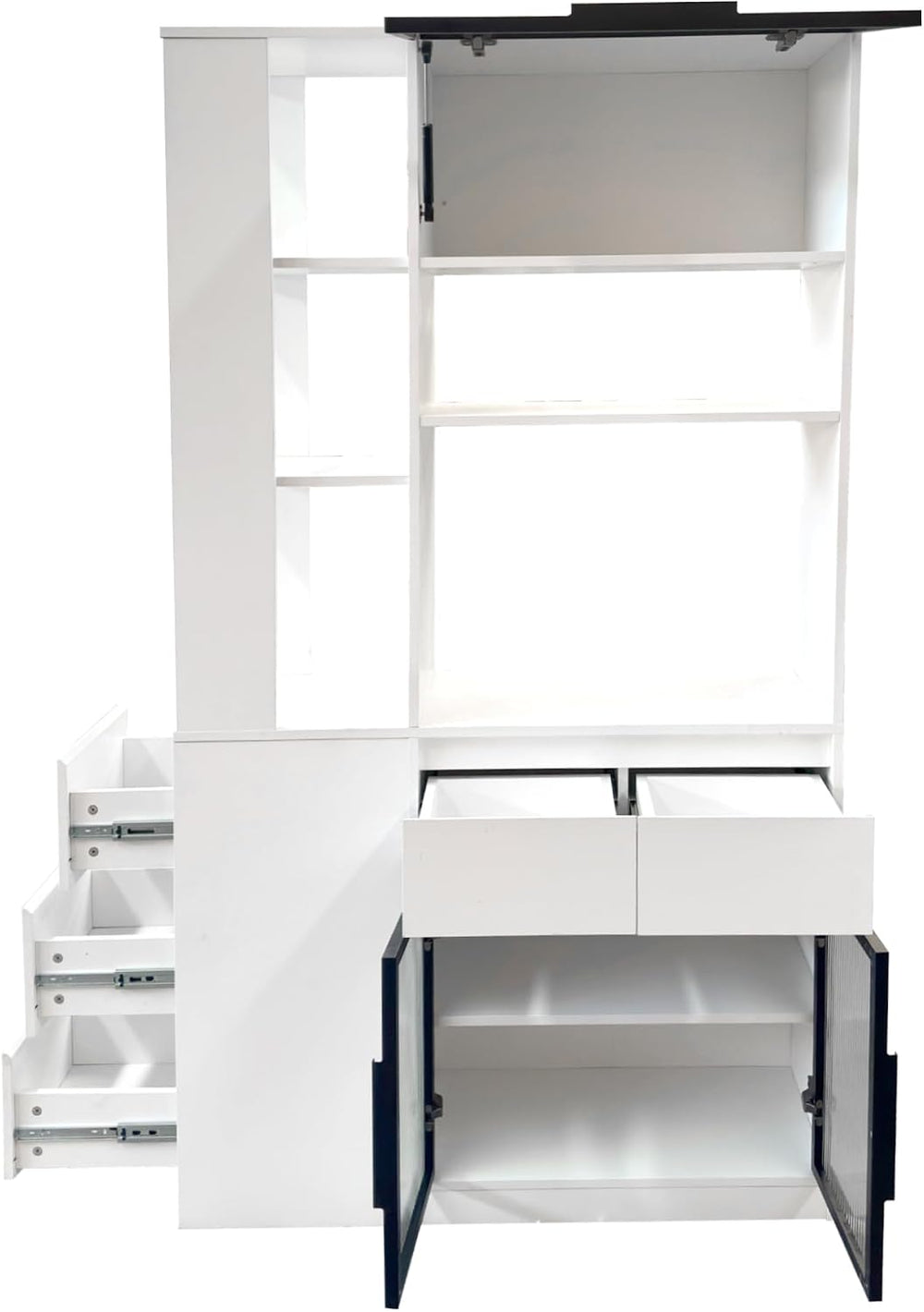 Modern 70.87" Tall Storage Cabinet with 5 Drawers, Glass Doors and Displ...