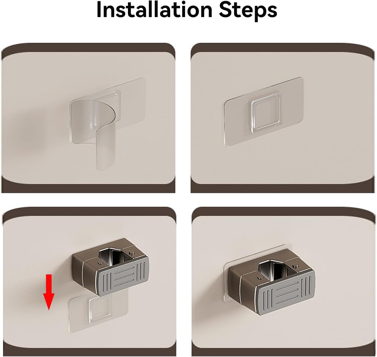 4 Pack Heavy Duty Mop Holder Wall Mount, Strong Adhesive Hanger for Broom Closet Organizer, Space Saving Utility Hooks for Bathroom Kitchen Garage Storage