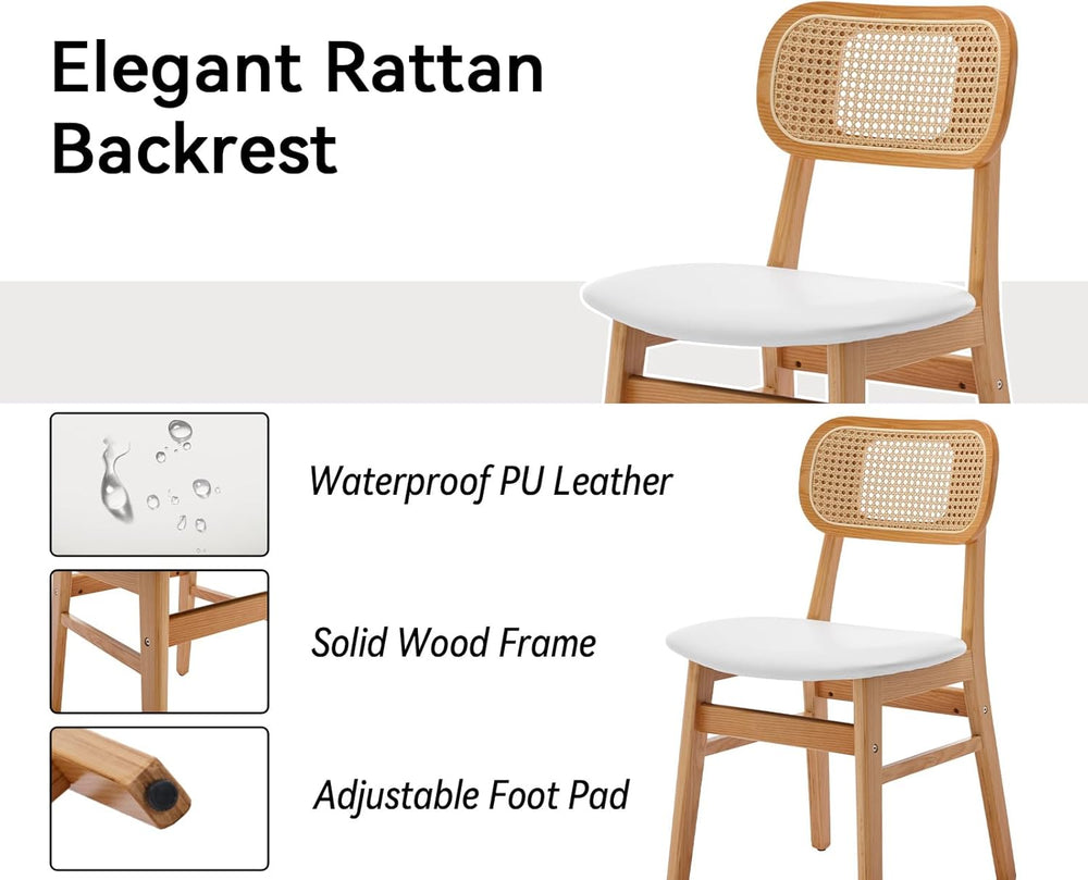 Shunzhi Rattan Dining Chairs Set of 6 Farmhouse White PU Leather Dining Room ...