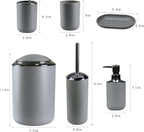 IMAVO Bathroom Accessories Set,Grey Bathroom Set,7 Pieces Bathroom Accessory Set,Tray,Toilet Brush,Trash Can for Bathroom Décor and Housewarming Gifts