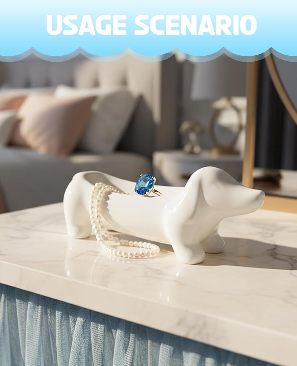 Dachshund Ring Holder, Weiner Dog Ceramic Trinket Tray for Women Men