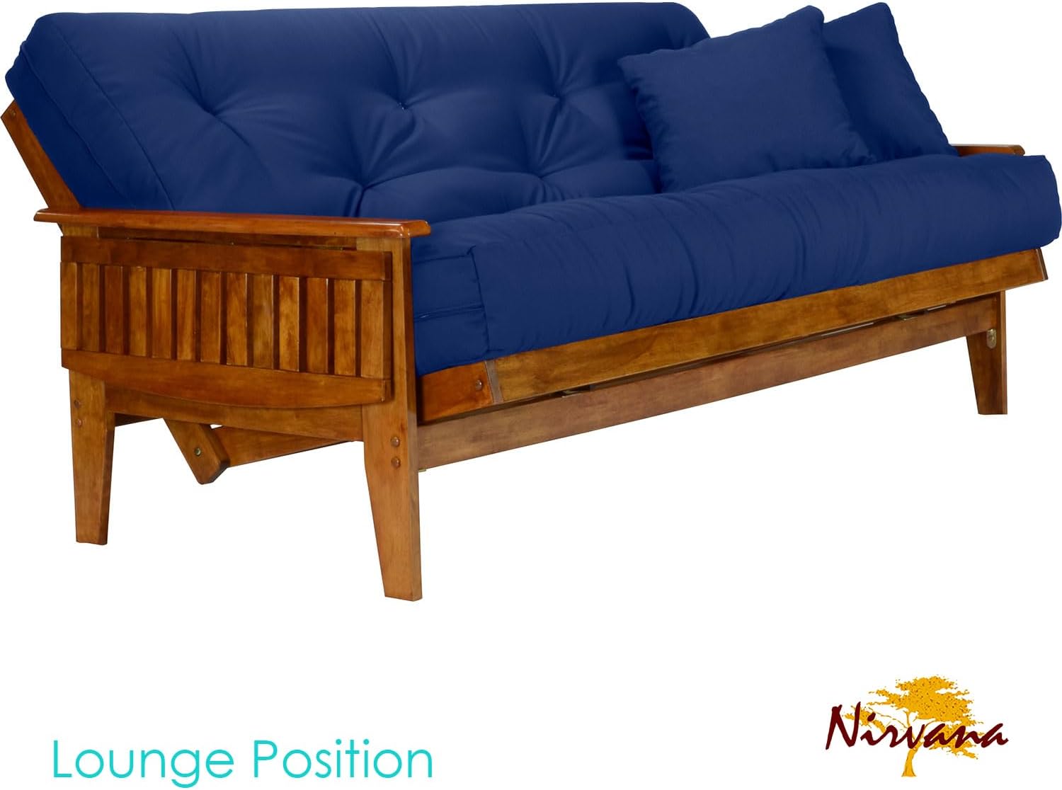Eastridge Futon Set - Queen Size, Frame, 8" Mattress, Twill Royal Blue Cover