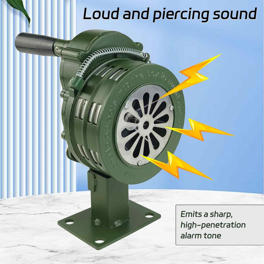 Hand Crank Air Raid Siren 110dB Base Mount Manual Emergency Alarm