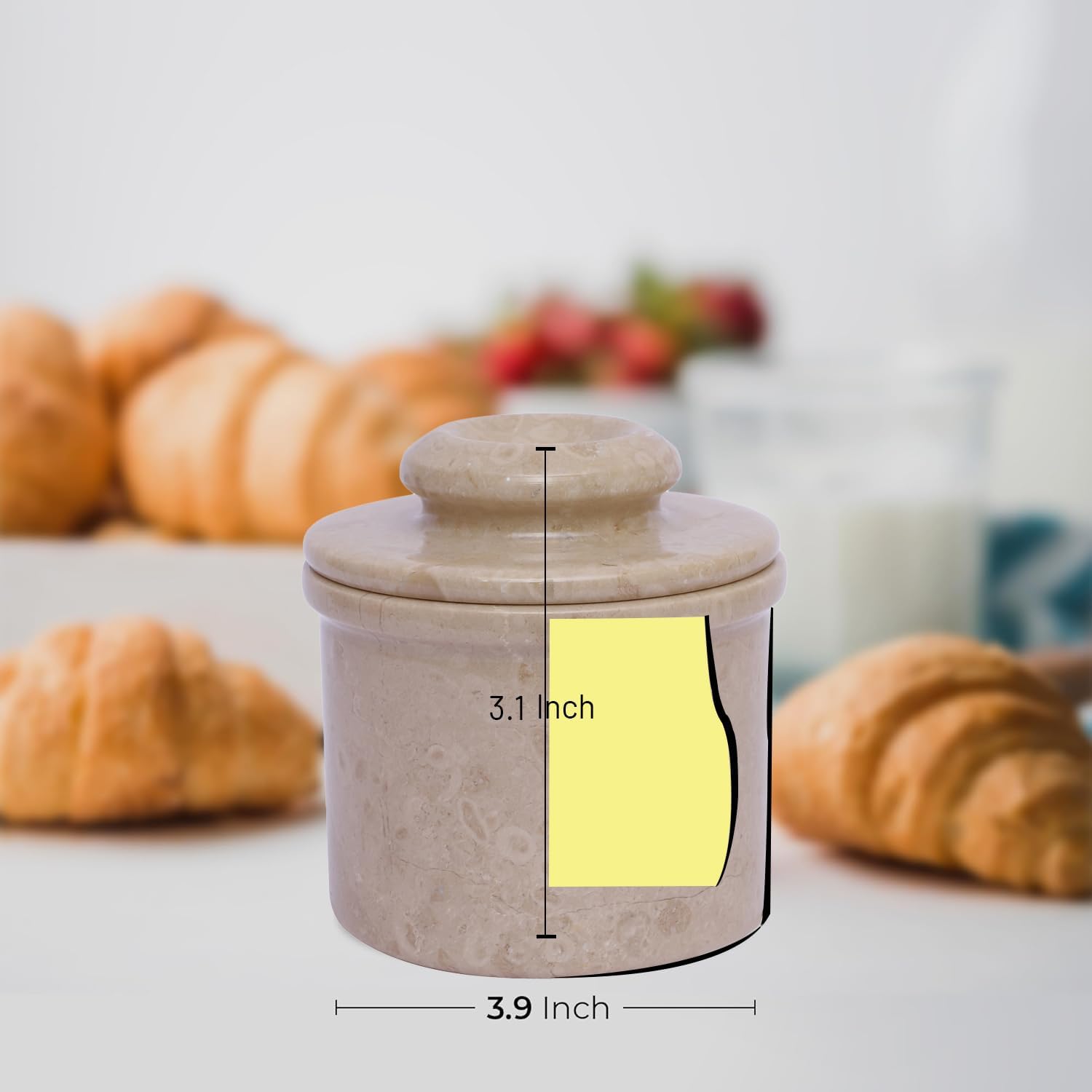 Marble Butter Keeper - Butter Crock - Round Butter Dish With Lid - French Butter Crock - Butter Keepers to Leave on Counter - Perfect Breakfast Companion with Classical Look (Virona)