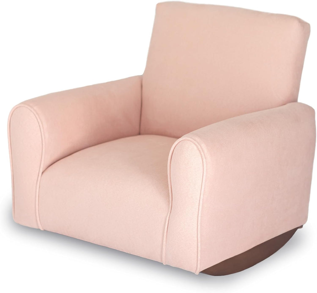 Toddler Personalized Armchair, Kids Upholstered Rocking Chair with Personalization, Toddler Chair with Personalized Name, Comfy Child Armchair, (Blush Suede, Rockers)