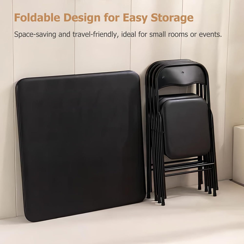 FurnitureR Folding Card Table and Chairs Set of 4, 5-Piece Foldable Dining Ta...
