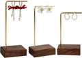 GemeShou 3pcs walnut wooden dangle earring stand holder, hoop earring displays for selling jewelry, mini brass hanger【Walnut Stand set-3pcs】
