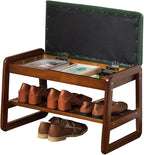 latifolia Shoe Rack Bench, Entryway Shoe Bench with Cushion, Flip-Open Storage Compartment, 2-Tier Shoe Organizer(Green,21.65''L)
