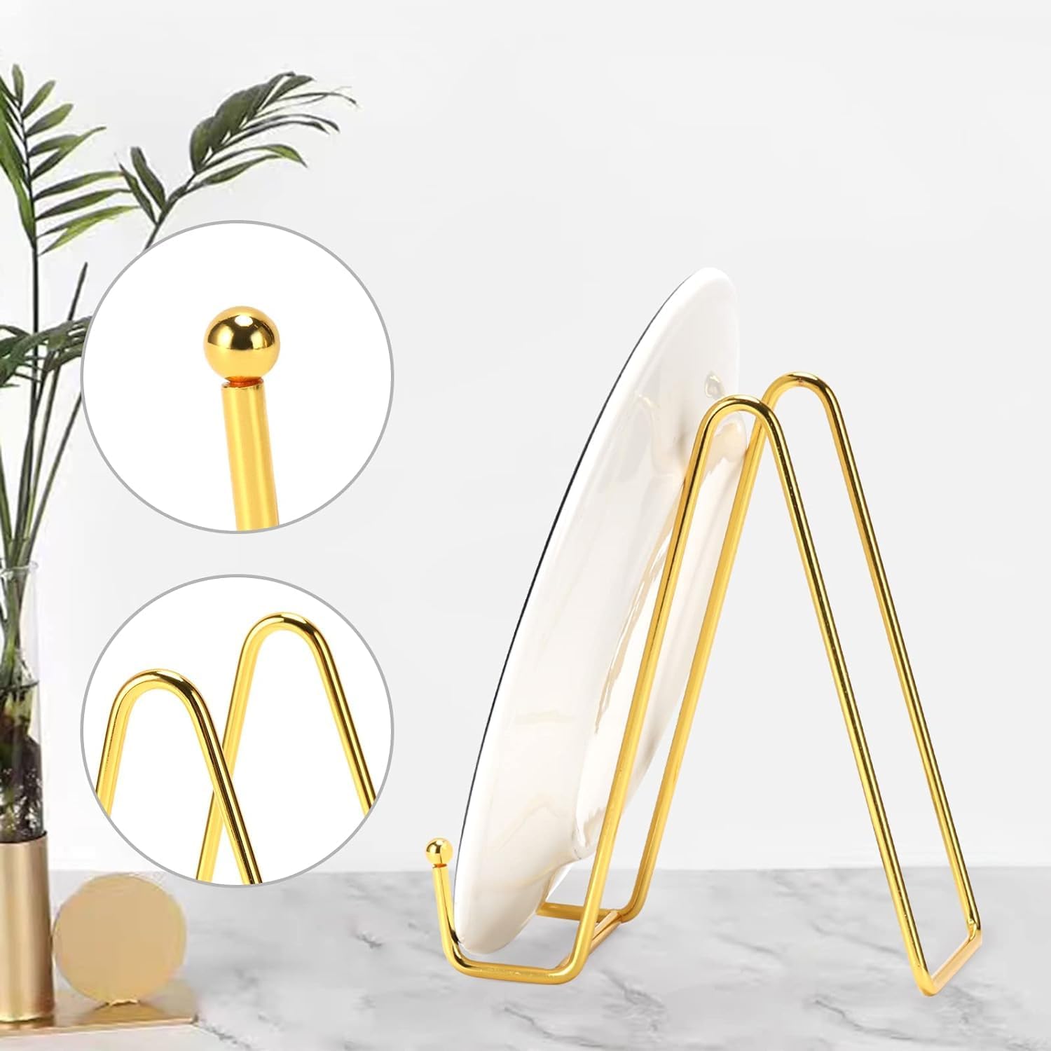 3 Pack 8 Inch Plate Stands for Display, Plate Holder Display Stand, Picture Frame Stand Black Metal Frame Holder Stands for Book,Small Easel,Decorative Plate,Photo and Platter,Tabletop Art-gold